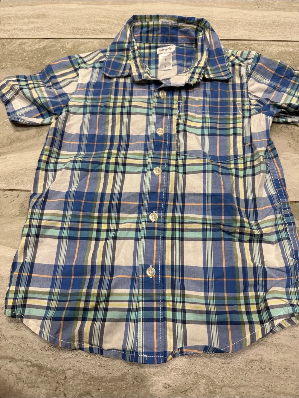 Carter's Blue, White & Green Plaid Short-Sleeve Button-Up Shirt - Picture 3 of 5